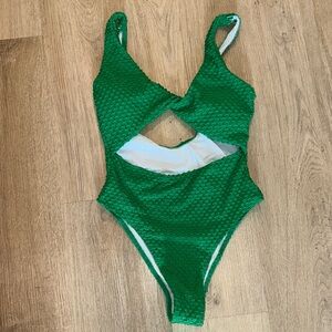 SHEIN Green Textured One Piece Swimsuit